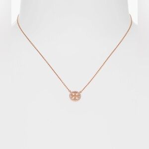Tory Burch Rose Gold/Crystal Pave Logo Pendant Necklace